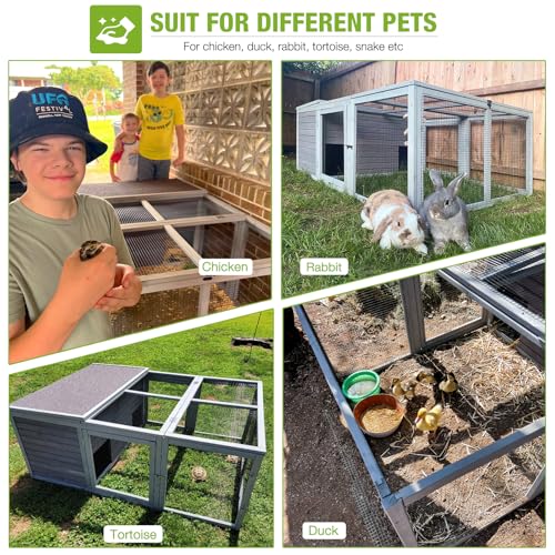 GUTINNEEN Chicken Coop Outdoor Rabbit Hutch with Run for Rabbits, Chickens, Ducks, and Guinea Pigs, 61.5" L x 40.9" W x 24.8" H