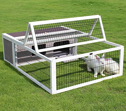 Wooden Tortoise Enclosure, Rabbit Cage Outdoor, Bunny Cage Guinea Pig Cages | Rabbit Hutch Tortoise Habitat Chicken Coop Small Animal Hutch Enclosure, Asphalt Roof, Floorless Design-Grey + White Trim - color: Grey&White Trim-1