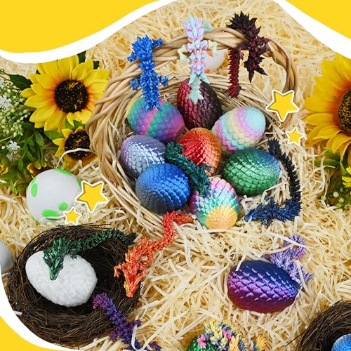 Impossmaker 12PCS 3D Printed Dragon Eggs with Dragon Inside, Cool Stuff Fun Gifts, Mini Dragons Eggs Set Articulated Crystal Fidget Toy for Adults Teens Boy Gifts Easter Basket Stuffers - style: 12P-S3