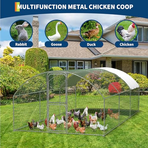 Large Walk-in Metal Chicken Coop for 30 Chickens,Heavy Duty Reinforced Wire Mesh Run with All-Weather Waterproof & Anti-UV Cover,Secure Lock - Outdoor Poultry Pen for Chickens,Ducks (Dome Roof) - size: large Dome Roof