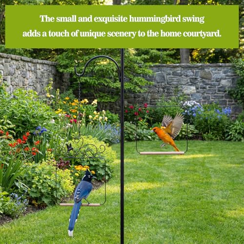 2 Pack Hummingbird Swings, Black Metal Frame Hummingbird Swings with Wooden Dowel Wild Bird Swing Outdoor Bird Perch with 2Pcs Hanging Chain for Hanging Indoor Outdoor Trunk Lawn Patio Garde