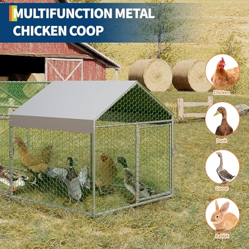 Garvee Metal Chicken Coop, Chicken Runs for Yard with Waterproof and Anti-UV Cover, 3 Door Portable Chicken Coop for Outdoor, Rabbit, Duck, Silver, 120"×40"×40"