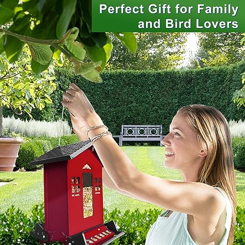 Squirrel Proof Bird Feeders for Outdoors, 6LB Metal Hanging Feeders, Large Wild Feeders for Cardinals, Chickadees, Durable Backyard Feeders (Red) - color: Red