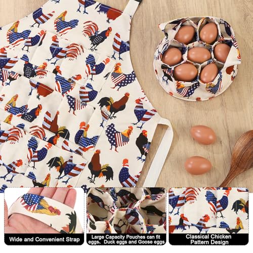 Egg Collecting Apron and Basket, 12 Pouches Chicken Egg Apron, 7 Pouches Chicken Eggs Basket, Collector Chicken Eggs - color: Flag Chicken, Full-body
