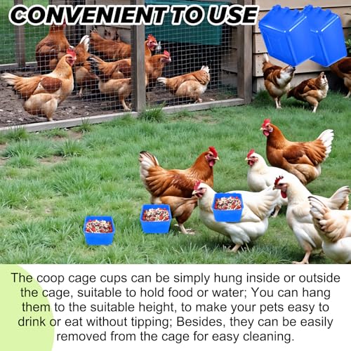 20 Pcs Cage Cups Chicken Feeder Waterer, 16 oz, Hanging Bunny Cage Feeder, Chicken Water Bowl for Pet Parrot, Rooster, Parakeet, Gamefowl, Poultry Wire Cages - color: BLUE