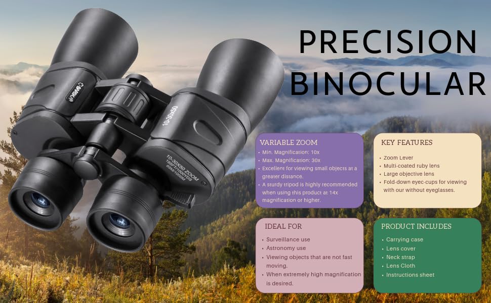 Barska Gladiator 10-30x50 Zoom Binoculars with Tripod Adaptor for Stargazing, Birding, Hiking, Sports, Travelling, Camping - style: 10-30x50 Ruby Lens