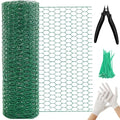 Chicken Wire 15.7in x 236in with a Pair of Gloves，1 Wire Cutter，50 Pcs Cable Zip Ties, Floral Chicken Wire Mesh 0.8in Hexagonal Galvanized PVC Coated Garden Netting Fence for Craft Poultry Garden - size: 15.7in x 236in