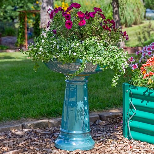 Sunnydaze Calais Glazed Ceramic Bird Bath for Outside, 25” H, Jade Green | 2.5 Gal Water Cap, 4” Deep Bird Bath Bowl, Heavy-Duty Garden Bird Bath, Easy 2-Piece Assembly, Tall Bird Bath for Outdoors