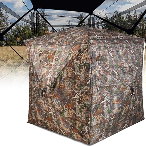 Camping Tent Hunting Blinds, 270° See Through Mesh with Silent Sliding Window, 2-3 Person Ground Deer Stand Pop Up Hub Turkey Deer Hunting Tent with Portable Bag - color: Camouflage 1