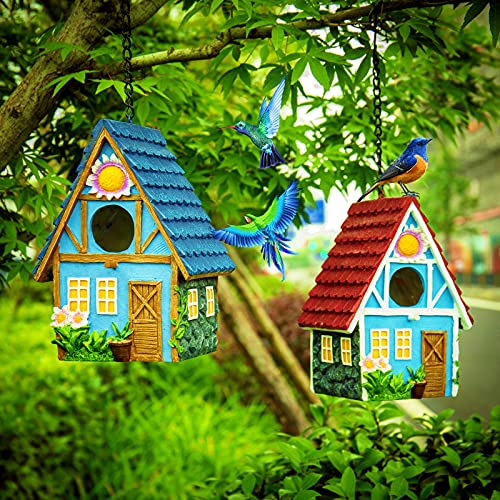 Garden Bird House for Outside Clearance Hanging Outdoors Country Cute Birdhouses for Wren Finchs Chickadee Hummingbird Tree Swallow Cage Kids Nature Lover Bluebird House(Red) - color: Red