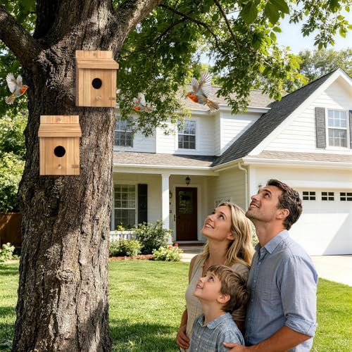 2 Pack Bird Houses for Outside,Garden Bird Houses for Outdoor,Wooden Birdhouses Kits for Bluebird Finch Swallow Wren Chickadee Assembly Required
