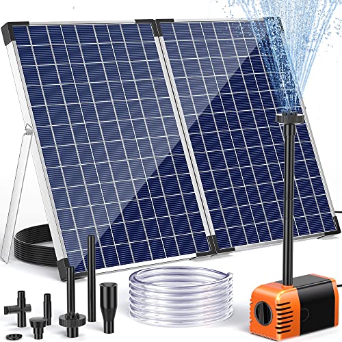 Solar Fountain Pump 35 Watt, 480GPH Solar Water Pond Pump with PVC Tubing 4 Spray Heads 16.5ft Cable Length for Garden Pond Fountain Waterfall Hydroponics Pool - size: 35W