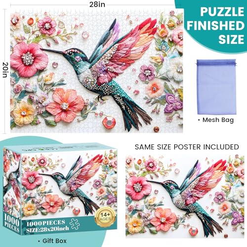 Puzzles for Adults 1000 Pieces,Jigsaw Puzzles 1000 Pieces Bird Puzzles Adult Puzzle Games Unique Cool Puzzle Recycled Cardboard Challenging Game Birthday Party Bird Lover Gift Toy 28x20 in - style: Bird