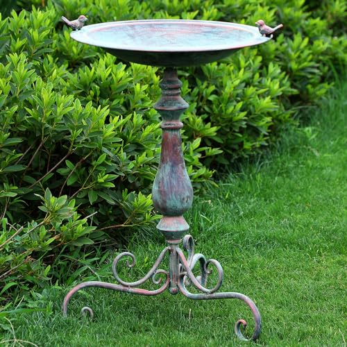 Newtay 27.25 Ornate Metal Pedestal Style Birdbath with Cast Iron Vintage Birds Baths for Outdoors on Rim Full Base Standing Bird Bath Tray for Garden Yard Decoration, Green, Not Easy to Rust - color: Green
