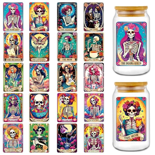 Rngmsi 20 Sheets Skull Gothic UV DTF Cup Wrap Cold UV DTF Transfer Stickers | Skeleton Uvdtf Decals, for 16 oz Glass Cups Mugs Tumblers, Waterproof, DIY Crafts, 3.1x3.1 in - style: Gothic Skeleton