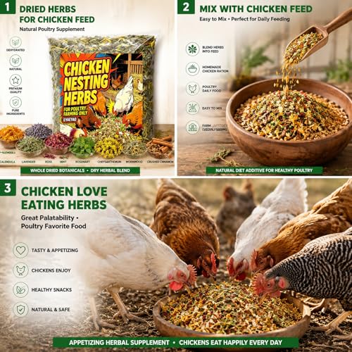 16 oz Chicken Nesting Herbs - Dried Herb Layer Feed Coop and Run Insulation Roosting Bars for Box Pads Supplies Laying Hens Chicks Vacuum Packed Bedding Winter