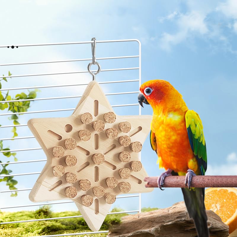 LOS ANDES Parrot Chew Toy with Soft Corks, Wooden Biting Training Toy and Foraging Bird Toys,Bird Cage Accessories, Parakeet Toys - size: Hexagon