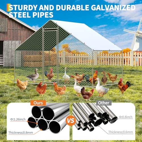 Large Metal Chicken Coop, Large Chicken Pen, Chicken Runs for Yard with Waterproof and Anti-UV Cover, Duck Rabbit House Outdoor (9.8'L x 6.5'W x 6.5'H) - size: 118.1"L x 77.2"W x 78.4"H