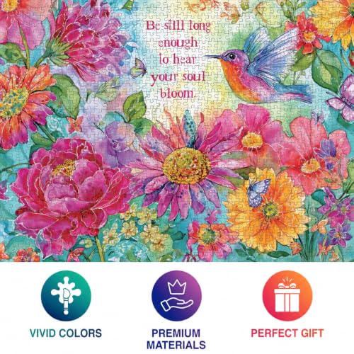 Cross & Glory | 1000 Piece Jigsaw Puzzles for Adults | Soul Bloom | Colorful Floral & Bird Artwork | 2mm Thick Pieces | Bonus Reference Poster | Satin Finish | Ages 14+ - color: Soul Bloom