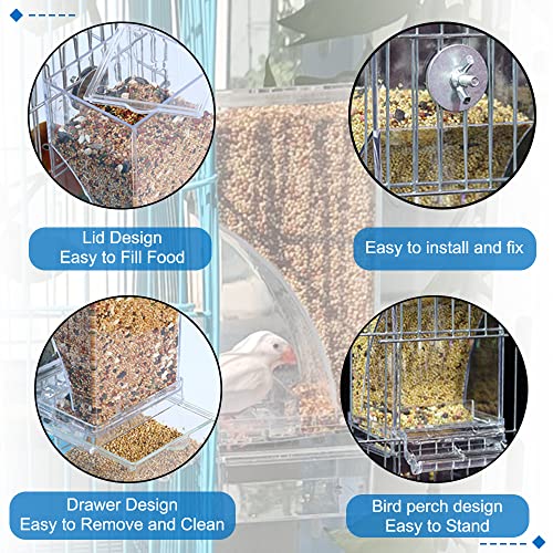 Hamiledyi No Mess Bird Feeders Automatic Parrot Feeder Drinker Acrylic Seed Food Container Parakeet Water Dispenser Cage Accessories for Lovebirds Budgies Canary Finch - color: Translucent + Drinking Bottle