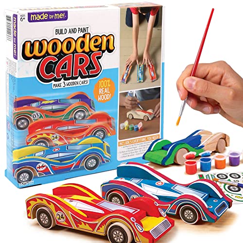 Made By Me Build & Paint Your Own Wooden Toys, DIY Wood Craft Kit, Easy to Assemble, 3 Cars - style: Cars
