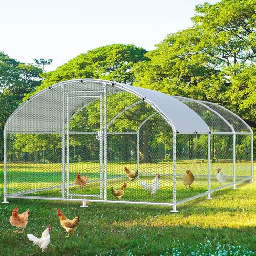 Large Metal Chicken Coop, Chicken Runs for Yard with Cover Walk-in Poultry Cage for 10 20 Chickens, Chicken Pen Duck Coop Hen House with Round Water-Resident Top and Feeding Door 19.2Lx9.84Wx6.23H FT - size: 230.3"L x 118.1"W x 74.8"H