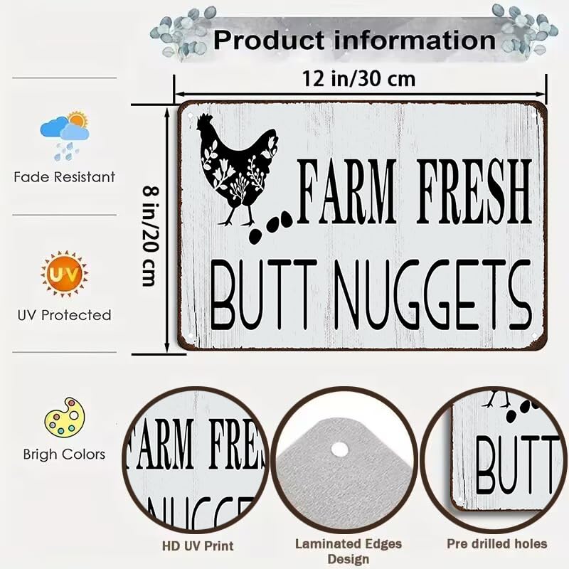 Smilelife Funny Chicken Gifts Chicken Farm Fresh Butt Nuggets Tin Sign for Home Farm Chicken Coop Farmhouse Kicthen Garden Decor 8 X 12 Inch (3189) - color: Dark Grey