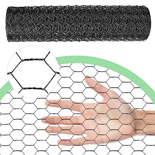 Chicken Wire 13.7 in x 236 in Poultry Wire Netting Hexagonal Galvanized Mesh Garden Fence Barrier for Pet Rabbit Chicken Fencing (PVC-Coated) - color: Black, size: 13.7"x236"+0Ties