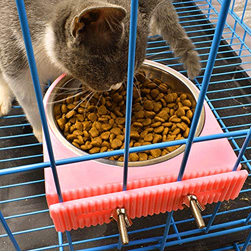 Crate Dog Bowl Removable Stainless Steel Water Food Bowls Cage Coop Cup for Cat Puppy Bird Pets (Large, Pink Orange with Corrugated Clip) - color: Pink with Corrugated Clip, size: Large