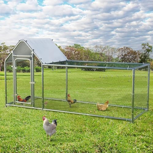 LEMBERI Small Metal Chicken Coop, Walk-in Chicken Run,Galvanized Wire Poultry Chicken Hen Pen Cage, Rabbits Duck Cages with Waterproof and Anti-Ultraviolet Cover for Outside,Backyard and Farm - size: 118"L x 39.5"W x 59"H