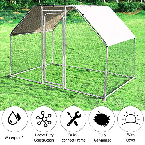 Giantex 9.2ft Large Metal Chicken Coop, Walk-in Chicken Coops Hen Run House Shade Cage with Waterproof and Sun Protection Cover for Outdoor Backyard Farm Use Poultry Cage (9.2 x 6.2 ft, Flat) - size: 110.5"L x 75.0"W x 77.0"H