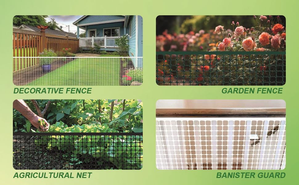 Green Plastic Garden Fence, Hardware Mesh, 40'' x 25' | Reusable HDPE Fence for Landscape, Tree Guards, Balcony, Deck & Stair Railings, Poultry, Animal & Pet Barrier, Cut to Size - color: Green, size: 40'' x 25'