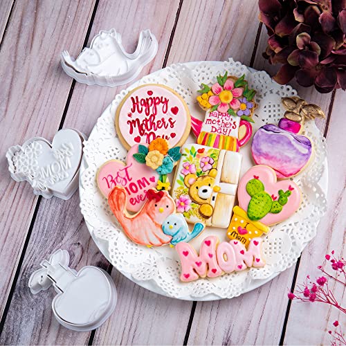 Cookie Cutter Mom Mothers Gifts Baking Fondant Molds with Plunger Stamps Handle Detailed Cake Decor PLA Cutter Molds Party 3.5" Kitchen Supplies - color: Mom Letter