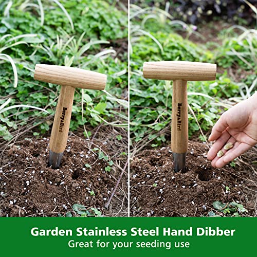 Berry&Bird Hand Dibber, Stainless Steel Seed Planter Tool Bulb Planter Tool | Sow Dibbler with Wood Handle, Garden Hole Punch Dibber Tool for Planting Seeds & Bulbs, Flowers Tulips Daffodils Dahlias - size: 4.8''