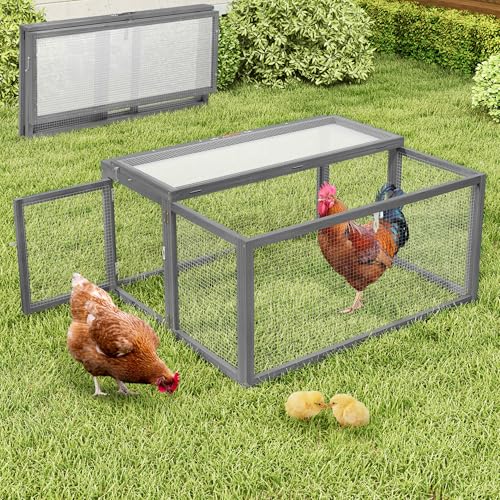 Portable Chicken Coop with UV-Proof Panel, 4X Garden Stakes, Wooden Rabbit Hutch, Chicken Brooder Box Indoor, Outdoor Folding Chicken Cage, Top & Side Openable Doors, 43.3Inch (Gray) - color: Gray-UV Proof Panel