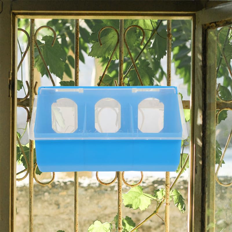 Outanaya 2-Pack Pigeon Feeder and Waterer for Cage 3-Hole Hanging Bird Feeding Box with Lid Grit Holder and Food Container for Pigeons 9.84 X 5.51 X 3.54 in