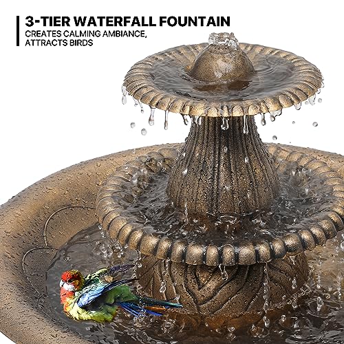 Outdoor Garden Bird Bath, 37" Water Fountain and Birdbath, Bronze | all Outside 3-Tiered Pedestal Antique Water Fountain and Birdbath for Garden Patio Deck Porch Backyard, 5L Capacity - color: Bronze