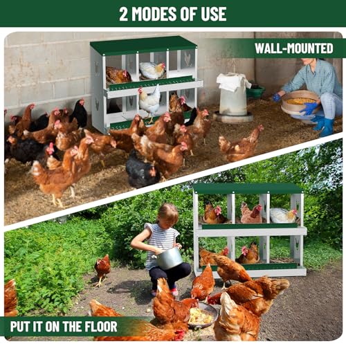 Garvee 6-Compartment Metal Chicken Nesting Box, Rustproof Galvanized Steel with Ventilated Holes, Removable Trays & Sturdy Bracket Legs, Easy Egg Collection - Green - color: Green, size: 6 Compartments