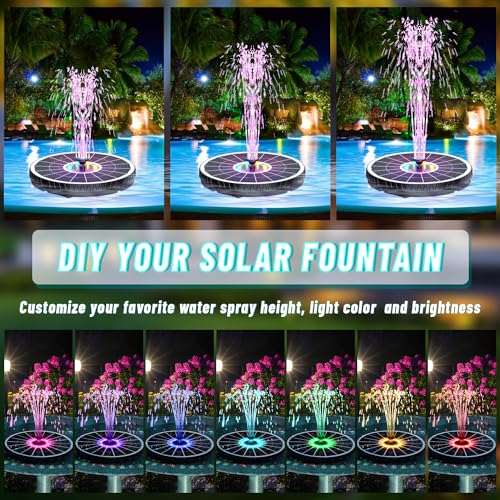 Remote Control Solar Water Fountain, 2026 Upgrade 6W Solar Bird Bath Fountain Pump with 3 Spray Heights, 3 Brightness,4000mAh Battery, LED Lights, for Hummingbird,Garden, Pond, Pool, and Patio
