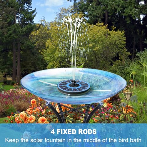 Yzert Solar Fountain with 2000 mAh Battery Backup Works in Cloudy, Glass Solar Powered Bird Bath Fountains with 7 Nozzles, 3.5 W Solar Fountain Pump for Birdbath,Garden, Outdoor, Pond - color: Blue