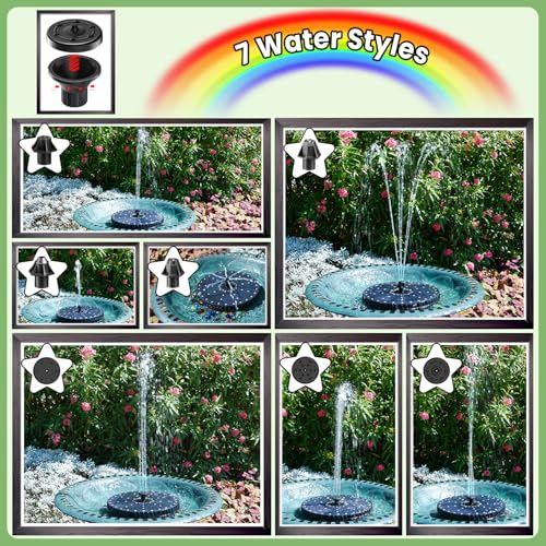 Yzert Remote Solar Fountain Adjust Spray Height with Fantastic Colorful Lights, 2026 6W Solar Bird Bath with 4000 mAh Battery, Solar Water Fountain Pump for Outdoor, Garden Decor, Pond, Pool (54LEDs) - color: 54leds