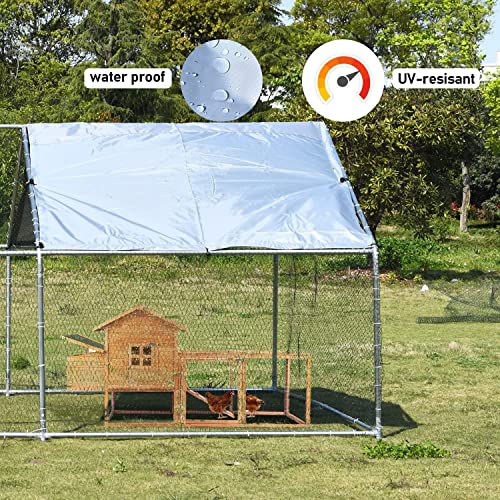 1.26’’ Large Metal Chicken Coop Walk in, Chicken Pen for Chickens, Outdoor Chicken Runs Coops Dog Kennel, Spire Roofed Chicken Runs for Yard with Anti-Ultraviolet Cover(9.8’Lx19.7’Wx6.4’H) - size: 9.8’Lx19.7’Wx6.4’H