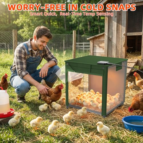 Brooder Box for Chicks, 200W Chick Brooder Constant Radiant Chicken Coop Heater with Removable Feeder or Waterer, Adjustable Temp(77~95℉) & 9H Timer Display Chick Heat Plate for Keeping Poultry Warm - color: Olive green