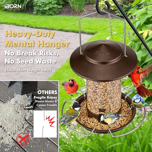 Bird feeders for Outdoors Metal Chew Resistant Brushed Coffee,1PK | Metal Roof, Metal Tray, Fixed Hanger, Flip-Top Fill, 3 Perches, Easy-Clean, 1.32lb - color: Coffee,1.5LB, 3Perches