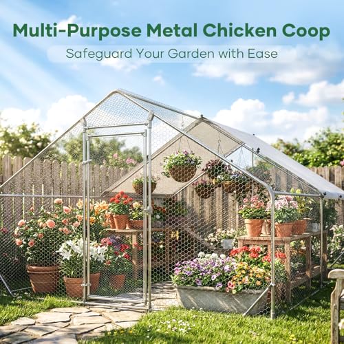 Large Chicken Coop Metal Chicken Runs for Yard 20x10x6.5 ft Chicken Coop with Cover Gallinero para Gallinas Heavy Duty Chicken Cage Rabbit Duck Quail Coop Lockable Door with Waterproof Anti-UV Cover - size: 240.0"L x 120.0"W x 78.0"H