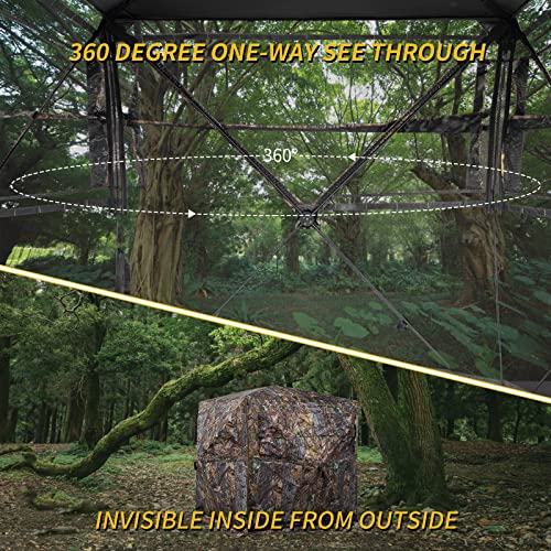 Hunting Blind 270/360 See Through Deer Blind, Pop Up Ground Blind | 2/3/4 Person Camouflage Tent, Portable Concealed Shelter with Carrying Bag, Silent Sliding Windows, Windproof Bottom Layer - size: 2-3 Person, style: 360