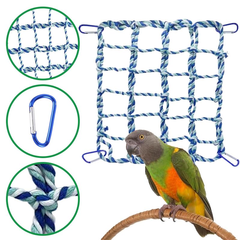 2 Pcs Rat Climbing Ropes for Cage - Rat Accessories - 12.6 x 9.84 inch Hammock - Cotton Rope Bridge - Bird Ladder with 4 Silver Hooks (Blue) - color: blue