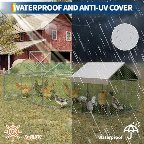 Garvee Metal Chicken Coop, Chicken Runs for Yard with Waterproof and Anti-UV Cover, 4 Door Portable Chicken Coop for Outdoor, Rabbit, Duck, Silver, 160"×40"×40" - color: silver, size: 160.0"L x 40.0"W x 40.0"H