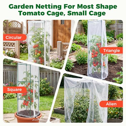 3Pcs Garden Bird Netting Plant Cover for Tomato Cage, 67" x 17.7" Insect Bird Barrier Tomato Cage Net with Zipper, Tomato Trellis Plant Netting Cover for Square Tomatoes Cages Plants Garden Protection - size: 67 in
