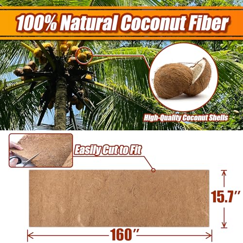 Sinimaka Coco Liner Roll, 16 x 160 Inch Coconut Fiber Liners for Planter Window Box Flower Basket, Natural Coco Coir Sheet Coco Mats for Animal Pet Pad, Reptile Carpet, Garden Decoration - size: 16x160 inch